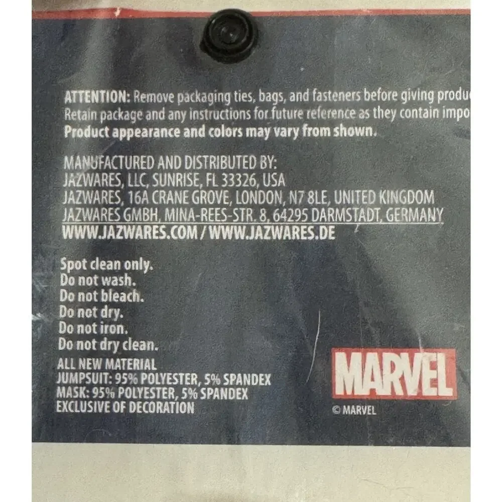 Jazwares Marvel Spider-Man Child Costume Size Medium 8 Bodysuit NEW